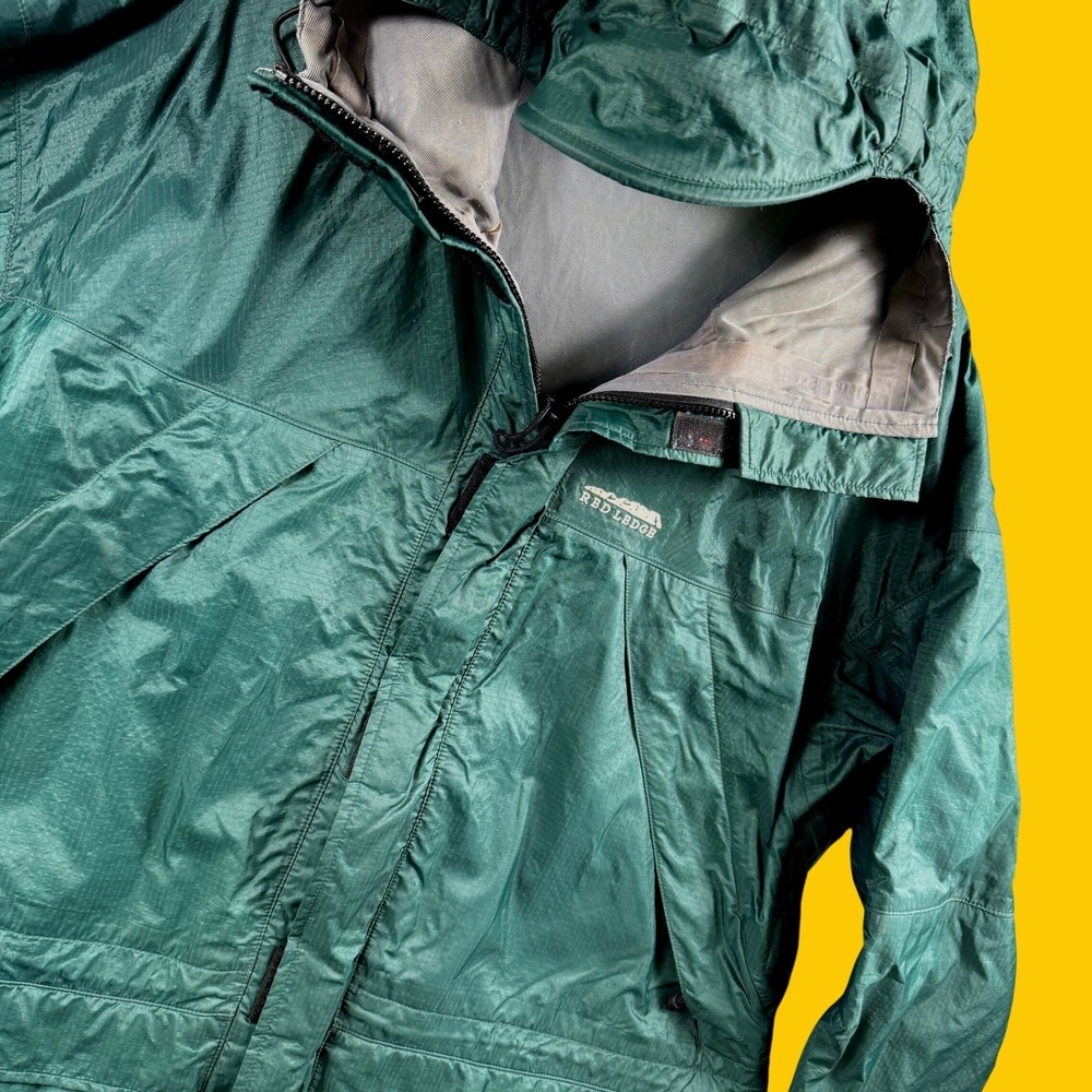 Red Ledge Rain Jacket Men XXL Green Ripstop Hooded Waterproof Hiking Windbreaker